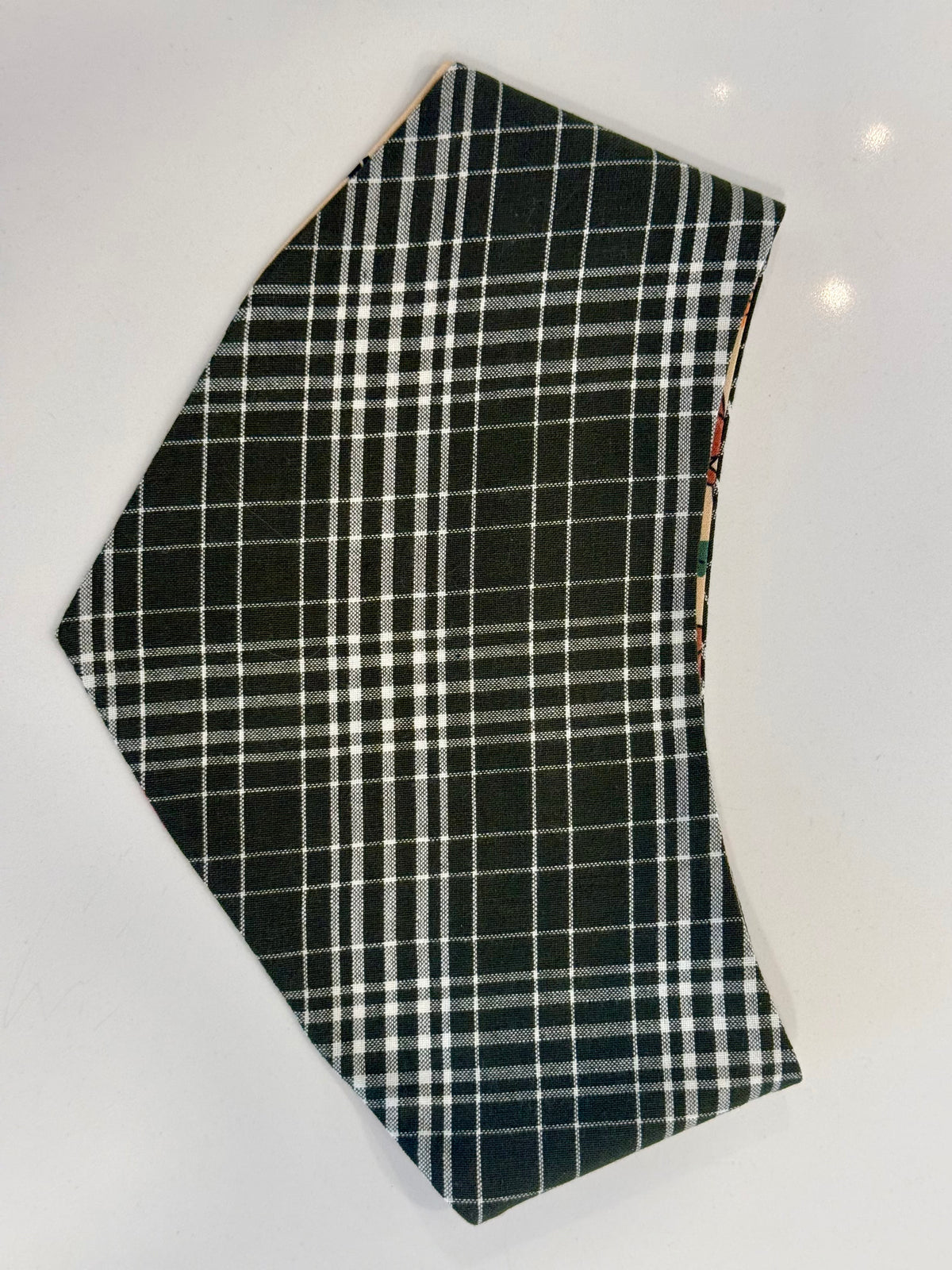 Dark green and cream plaid reverse of Turkey Taster dog bandana